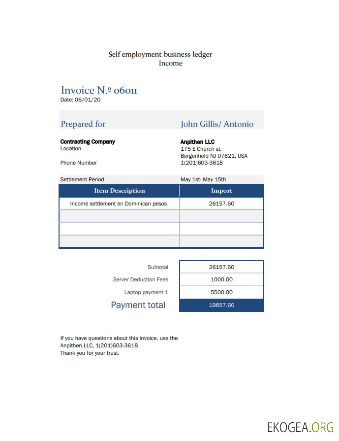 Fiche de paie pour travail indépendant